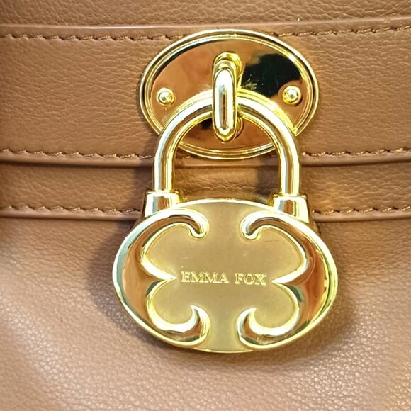 Emma Fox Leather Designer Purse  BROWN w GOLD Chain Strap Fancy Business $200 - Picture 5 of 16